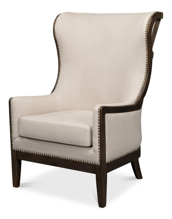 Sarreid Nolan Chair - Luxurious 100% Linen Upholstery With Elegant Ash Frame For Stylish Home Decor Beige  53846