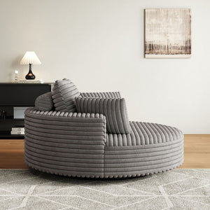 English Elm 55''l 55'l Faux Rabbit Fur Corduroy Swivel Lounge Chair Cloud Foam Seat for Bedroom Grey W834S00449