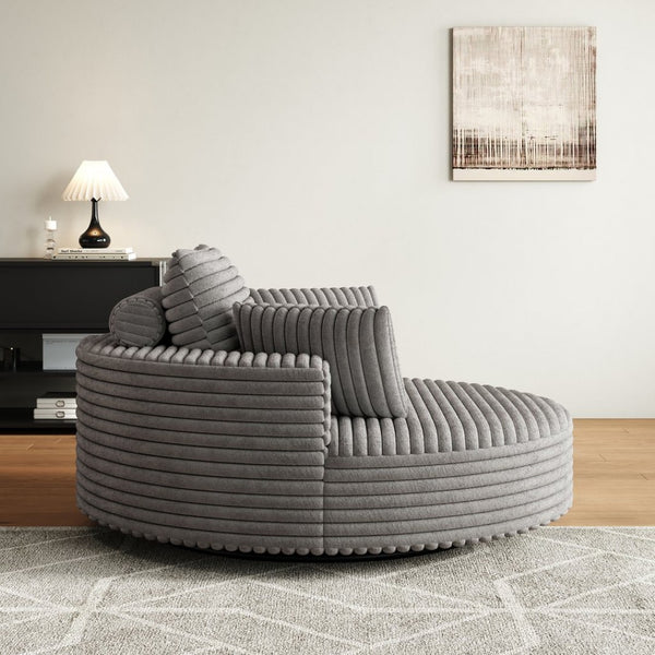 English Elm 55''l 55'l Faux Rabbit Fur Corduroy Swivel Lounge Chair Cloud Foam Seat for Bedroom Grey W834S00449