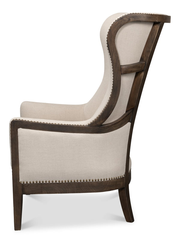 Sarreid Nolan Chair - Luxurious 100% Linen Upholstery With Elegant Ash Frame For Stylish Home Decor Beige  53846