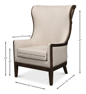 Sarreid Nolan Chair - Luxurious 100% Linen Upholstery With Elegant Ash Frame For Stylish Home Decor Beige  53846
