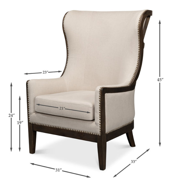 Sarreid Nolan Chair - Luxurious 100% Linen Upholstery With Elegant Ash Frame For Stylish Home Decor Beige  53846