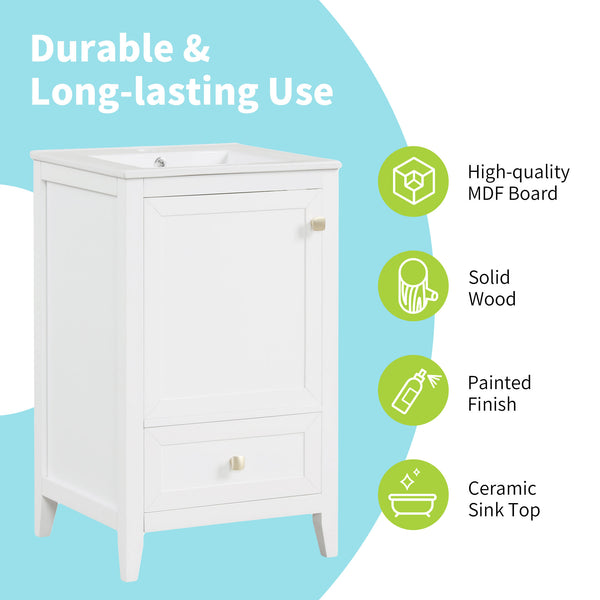 English Elm 20" Modern Bathroom Vanity With Soft-Close Door, Ceramic Sink & Storage Drawer For Small Spaces N725P185452K