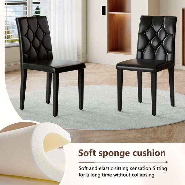 English Elm Table And Chair Set - Modern Black Wood Dining Table With Ergonomic Pu Leather Chairs For Comfort W1151S04311-GIGA