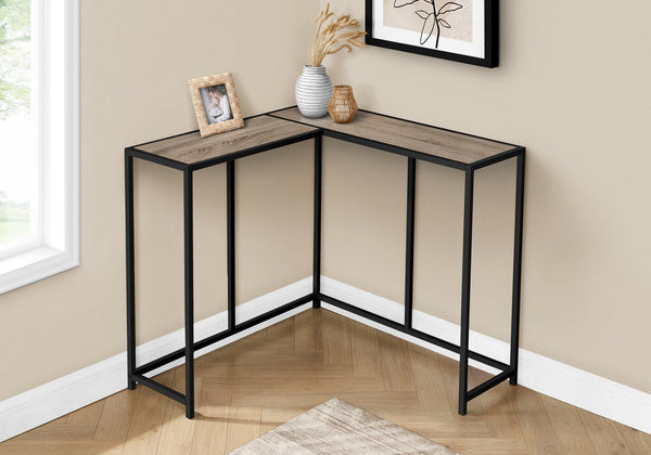 English Elm Accent Table - Modern L-Shaped Console For Small Spaces, Dark Taupe & Black Metal, Stylish & Functional B2710P218961