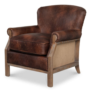 Sarreid Benjamin Chair - Luxurious Top Grain Leather With Stylish Ash Frame And Eco-friendly Jute Accent Brown  53851