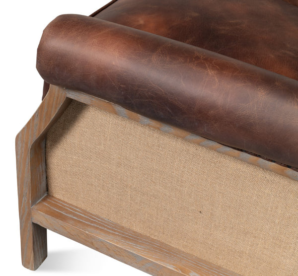 Sarreid Benjamin Chair - Luxurious Top Grain Leather With Stylish Ash Frame And Eco-friendly Jute Accent Brown  53851