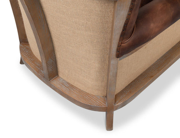 Sarreid Benjamin Chair - Luxurious Top Grain Leather With Stylish Ash Frame And Eco-friendly Jute Accent Brown  53851