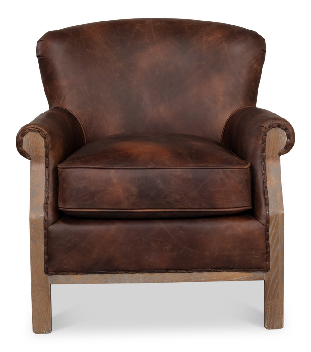 Sarreid Benjamin Chair - Luxurious Top Grain Leather With Stylish Ash Frame And Eco-friendly Jute Accent Brown  53851