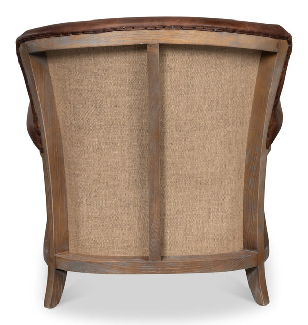 Sarreid Benjamin Chair - Luxurious Top Grain Leather With Stylish Ash Frame And Eco-friendly Jute Accent Brown  53851