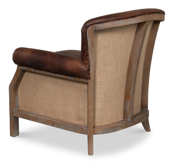 Sarreid Benjamin Chair - Luxurious Top Grain Leather With Stylish Ash Frame And Eco-friendly Jute Accent Brown  53851
