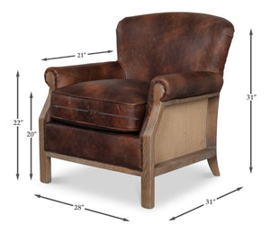 Sarreid Benjamin Chair - Luxurious Top Grain Leather With Stylish Ash Frame And Eco-friendly Jute Accent Brown  53851