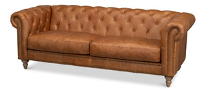Sarreid Kingston Leather Sofa - Luxurious Top Grain Leather With Elegant Ash Finish For Stunning Living Spaces Brown  53853