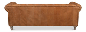 Sarreid Kingston Leather Sofa - Luxurious Top Grain Leather With Elegant Ash Finish For Stunning Living Spaces Brown  53853