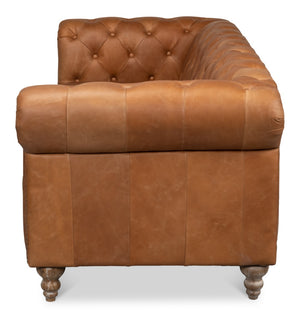 Sarreid Kingston Leather Sofa - Luxurious Top Grain Leather With Elegant Ash Finish For Stunning Living Spaces Brown  53853