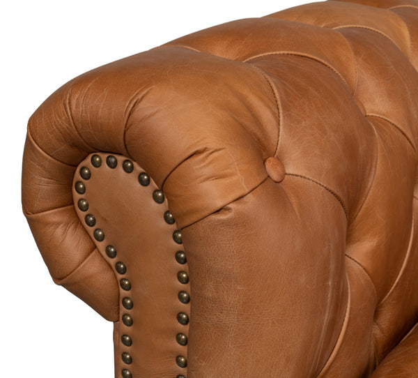 Sarreid Kingston Leather Sofa - Luxurious Top Grain Leather With Elegant Ash Finish For Stunning Living Spaces Brown  53853