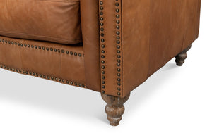 Sarreid Kingston Leather Sofa - Luxurious Top Grain Leather With Elegant Ash Finish For Stunning Living Spaces Brown  53853