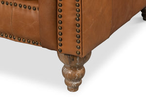 Sarreid Kingston Leather Sofa - Luxurious Top Grain Leather With Elegant Ash Finish For Stunning Living Spaces Brown  53853