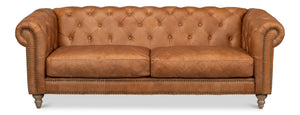 Sarreid Kingston Leather Sofa - Luxurious Top Grain Leather With Elegant Ash Finish For Stunning Living Spaces Brown  53853