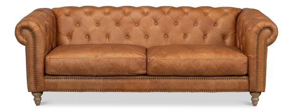 Sarreid Kingston Leather Sofa - Luxurious Top Grain Leather With Elegant Ash Finish For Stunning Living Spaces Brown  53853