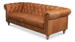 Sarreid Kingston Leather Sofa - Luxurious Top Grain Leather With Elegant Ash Finish For Stunning Living Spaces Brown  53853