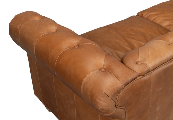 Sarreid Kingston Leather Sofa - Luxurious Top Grain Leather With Elegant Ash Finish For Stunning Living Spaces Brown  53853
