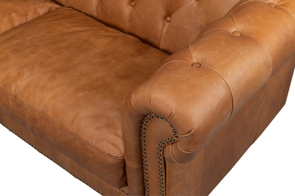Sarreid Kingston Leather Sofa - Luxurious Top Grain Leather With Elegant Ash Finish For Stunning Living Spaces Brown  53853