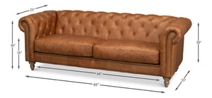 Sarreid Kingston Leather Sofa - Luxurious Top Grain Leather With Elegant Ash Finish For Stunning Living Spaces Brown  53853
