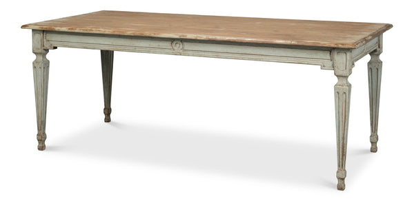 Sarreid Elise Dining Table In Sage Green With Natural Pine Top - Stylish And Modern Home Dining Solution Green  53856