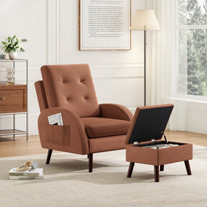 English Elm Upholstered Velvet Reclining Accent Chair with Ottoman Tufted Lounge Seating T3623P411360