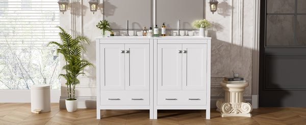 English Elm 48-Inch Modern Bathroom Vanity with Dual Ceramic Sinks, Ample Soft-Close Storage and Stylish Design White N729P000009K
