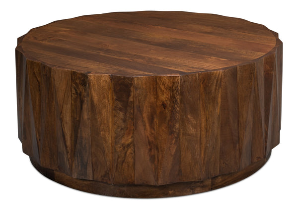 Sarreid Denali Round Cocktail Table – Stunning Mango Wood Design For Stylish Living Room Decor & Entertainment Brown  53859