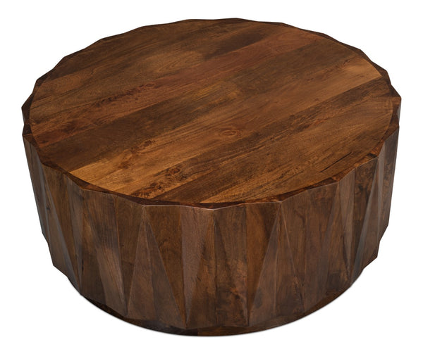 Sarreid Denali Round Cocktail Table – Stunning Mango Wood Design For Stylish Living Room Decor & Entertainment Brown  53859