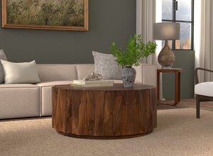 Sarreid Denali Round Cocktail Table – Stunning Mango Wood Design For Stylish Living Room Decor & Entertainment Brown  53859