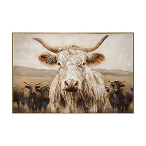 English Elm White White Highland Cow Canvas Wall Art - Framed Solid Wood Minimalist Farmhouse Print for Living Room Bedroom Décor Gift W3374P322232