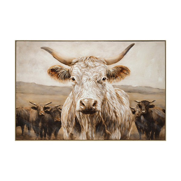 English Elm White White Highland Cow Canvas Wall Art - Framed Solid Wood Minimalist Farmhouse Print for Living Room Bedroom Décor Gift W3374P322232
