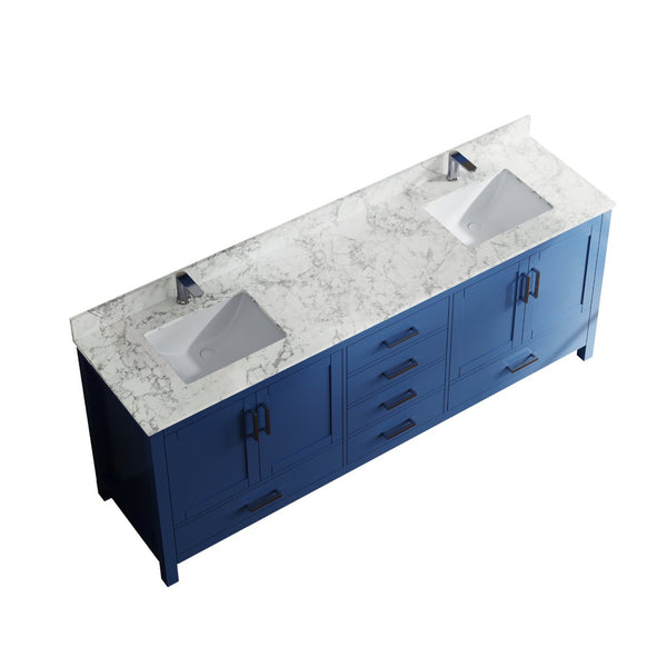 English Elm 83" Freestanding Double Basin Bathroom Vanity Solid Wood Carrara Top Soft Close T3785P383047