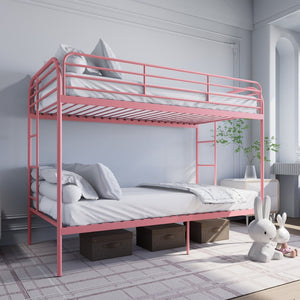 English Elm Metal Twin Over Bunk Bed Heavy Duty Frame Dual Ladder Kids Shared Room Pink W3752P412387