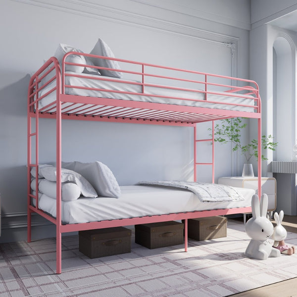 English Elm Metal Twin Over Bunk Bed Heavy Duty Frame Dual Ladder Kids Shared Room Pink W3752P412387