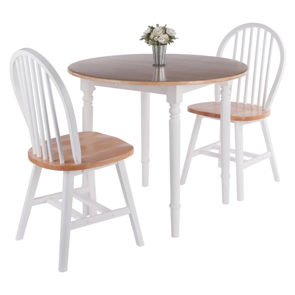 Winsome Wood Sorella 3-piece Vintage Drop Leaf Dining Set With Windsor Chairs, Natural Wood & White Trim Elegance Natural ,White Solid Wood 53867-winsome-wood