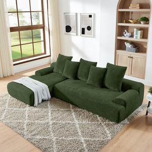 English Elm 110.25x67'' Compression Sofa Modern Upholstered L-Shape Sectional Couch 4-Seat Melange Velvet Comfort Green W1413S00085