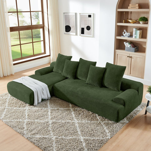 English Elm 110.25x67'' Compression Sofa Modern Upholstered L-Shape Sectional Couch 4-Seat Melange Velvet Comfort Green W1413S00085