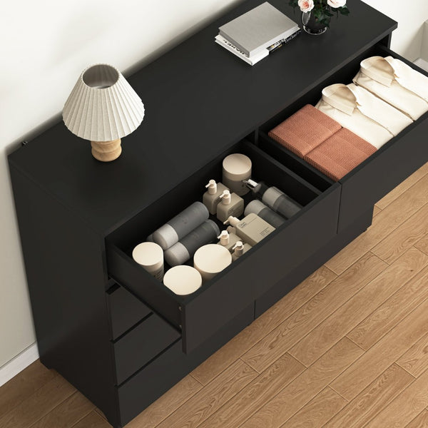 English Elm 8 Drawer Tall Chest Slim Particleboard Build Smooth Gliding Storage for Bedroom Closet Black W409S00029