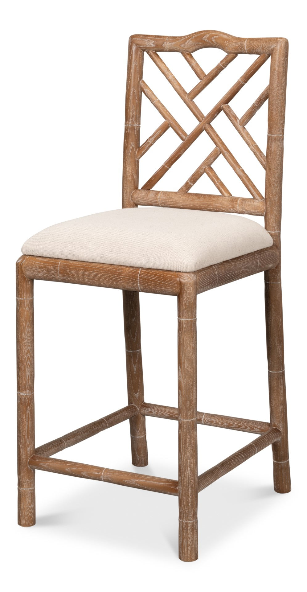 Sarreid Brighton Counter Stool - Stylish White Wash Finish With Durable Linen Fabric & Solid Ash Wood Frame Beige  53870