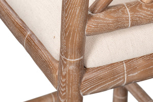 Sarreid Brighton Counter Stool - Stylish White Wash Finish With Durable Linen Fabric & Solid Ash Wood Frame Beige  53870