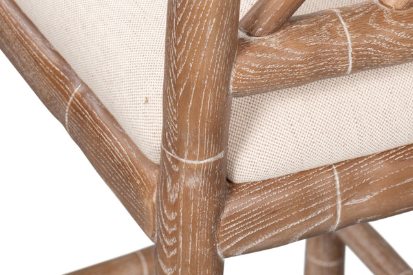 Sarreid Brighton Counter Stool - Stylish White Wash Finish With Durable Linen Fabric & Solid Ash Wood Frame Beige  53870