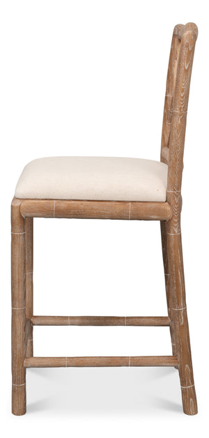 Sarreid Brighton Counter Stool - Stylish White Wash Finish With Durable Linen Fabric & Solid Ash Wood Frame Beige  53870