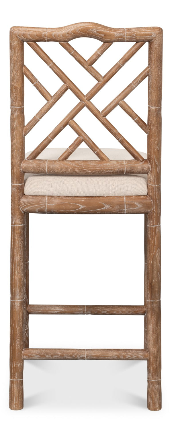 Sarreid Brighton Counter Stool - Stylish White Wash Finish With Durable Linen Fabric & Solid Ash Wood Frame Beige  53870