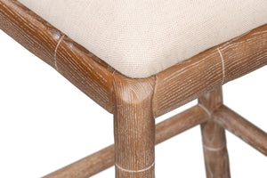 Sarreid Brighton Counter Stool - Stylish White Wash Finish With Durable Linen Fabric & Solid Ash Wood Frame Beige  53870