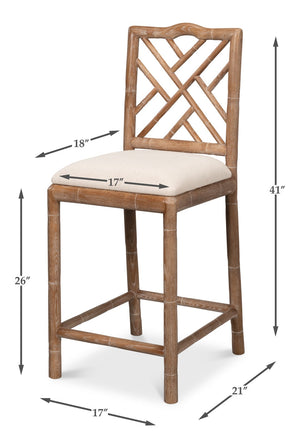 Sarreid Brighton Counter Stool - Stylish White Wash Finish With Durable Linen Fabric & Solid Ash Wood Frame Beige  53870